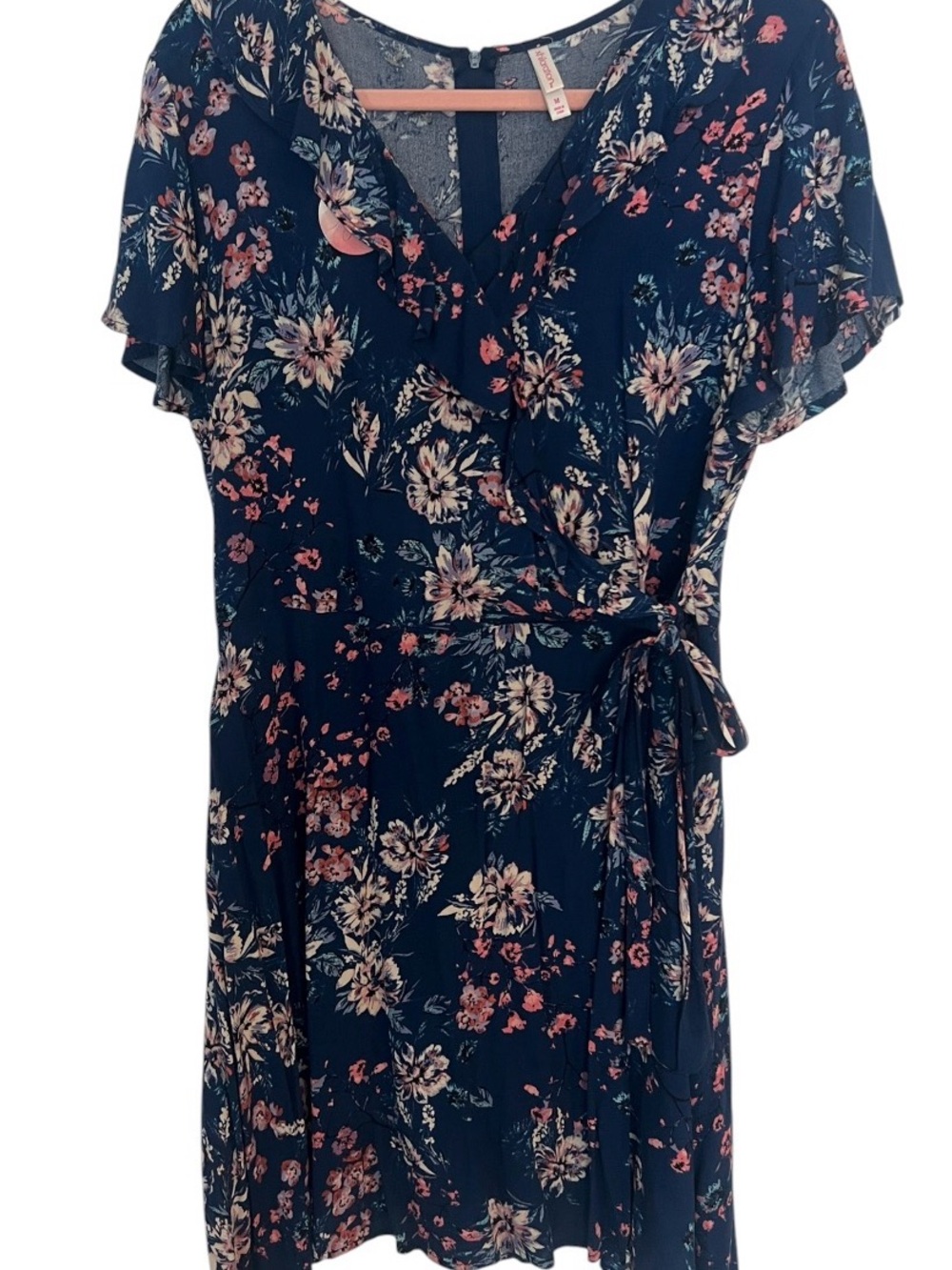 Floral Wrap Midi Dress in Navy and Blush
